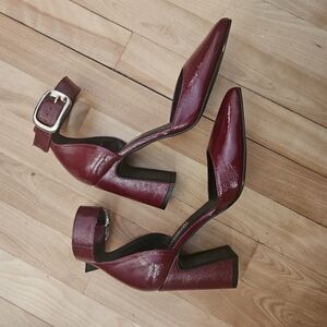 Chunky Burgundy Patent Leather Heels.